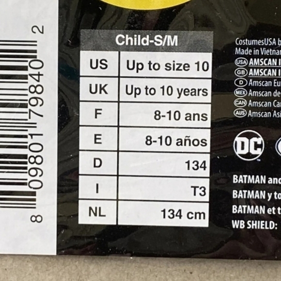 NWT DC Comics Batman Shirt w/ Cape Halloween Costume Cosplay Child S/M Hero New - Picture 8 of 8
